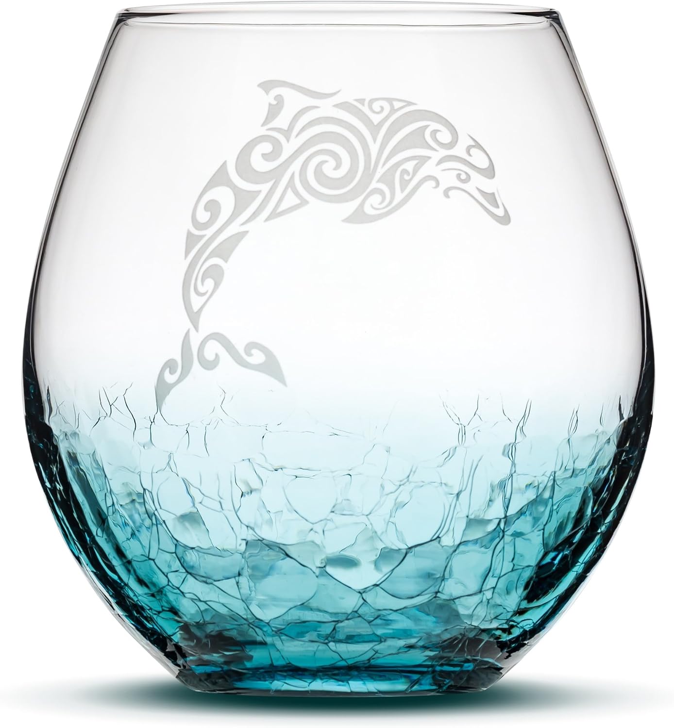 Tribal Dolphin Design Stemless Wine Glass