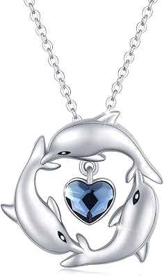 Dolphin Necklace, 925 Sterling Silver Birthstone Jewelry