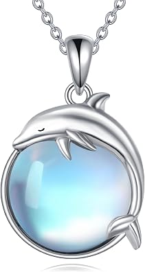 Dolphin Necklace, 925 Sterling Silver Moonstone Pendant