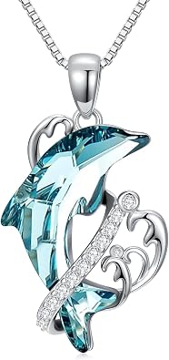 Dolphin Gifts for Women, Sterling Silver Dolphins Crystal Pendant