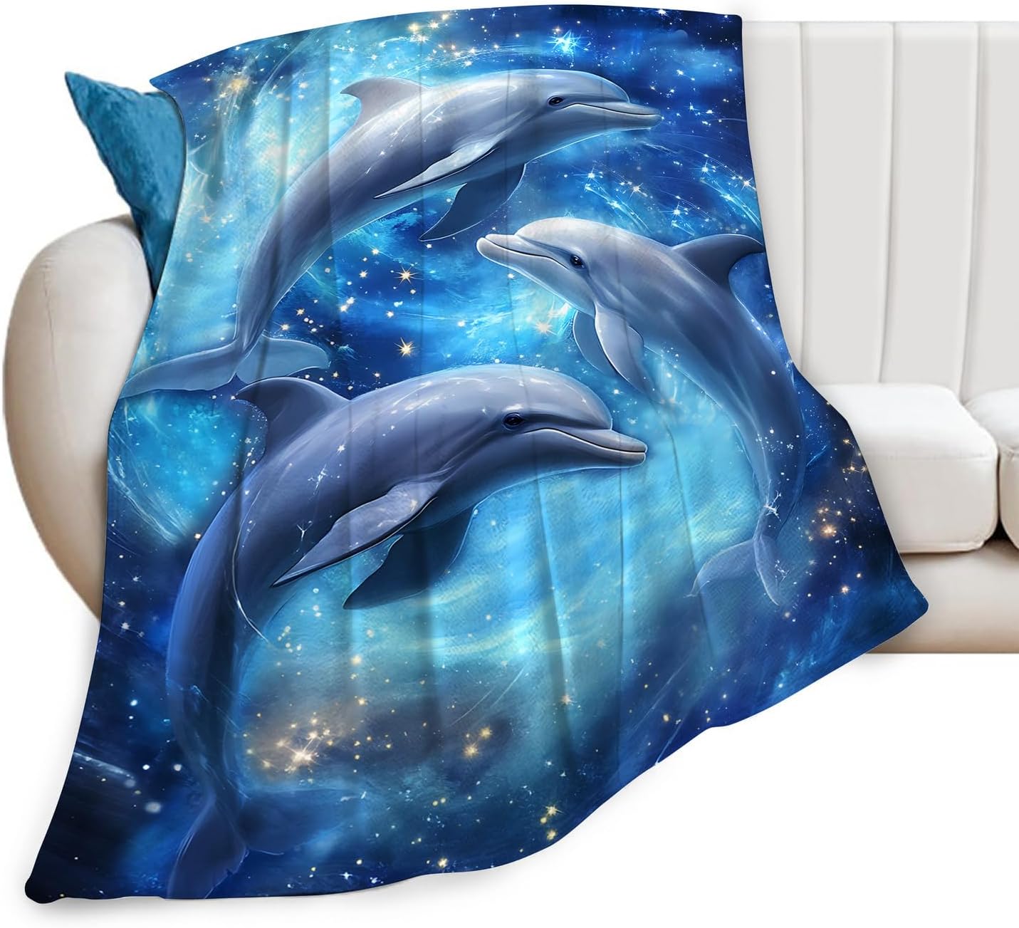 Ocean Galaxy Dolphin Throw Blanket