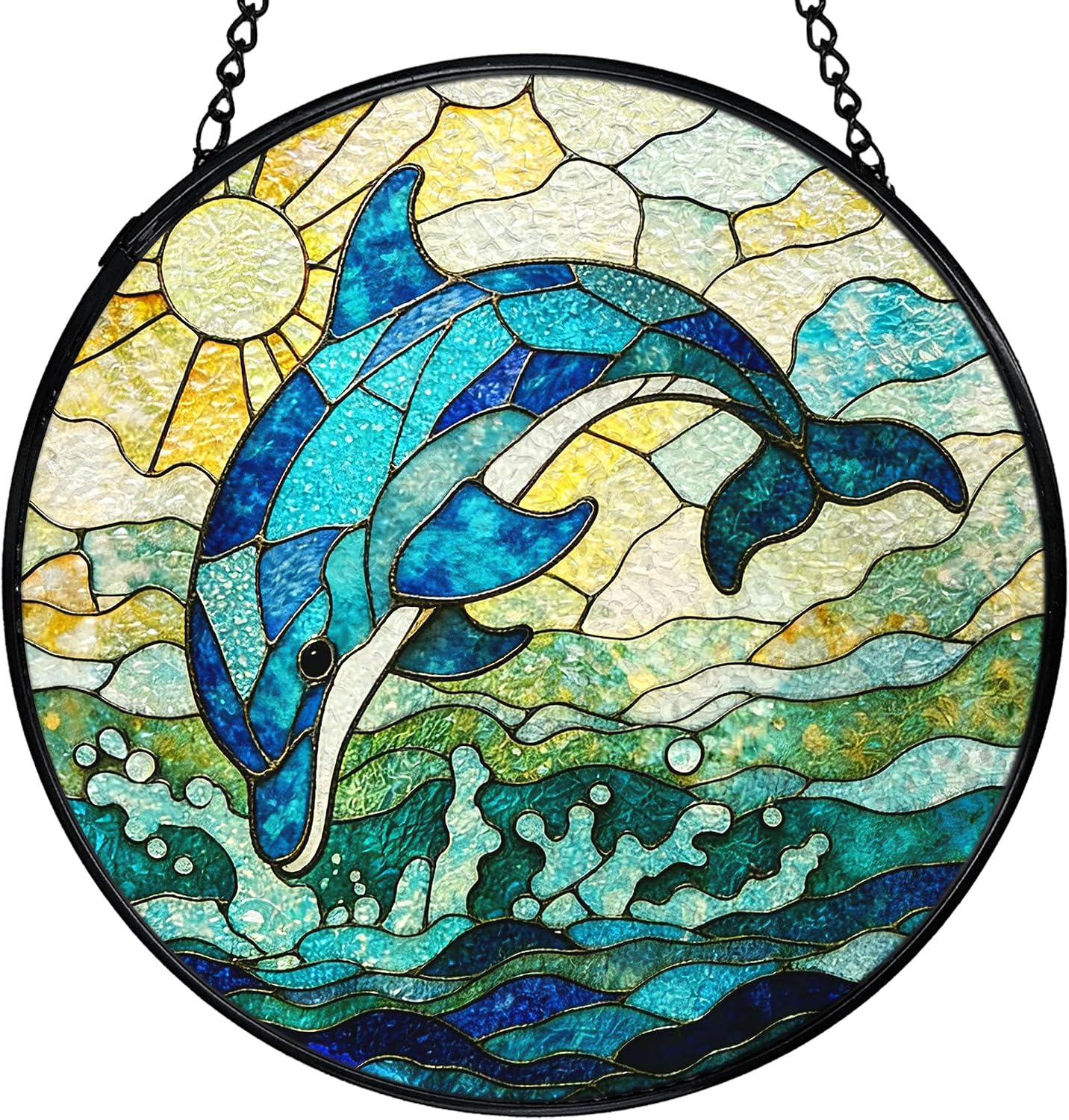 Dolphin Suncatcher Stained Glass Window Hanging