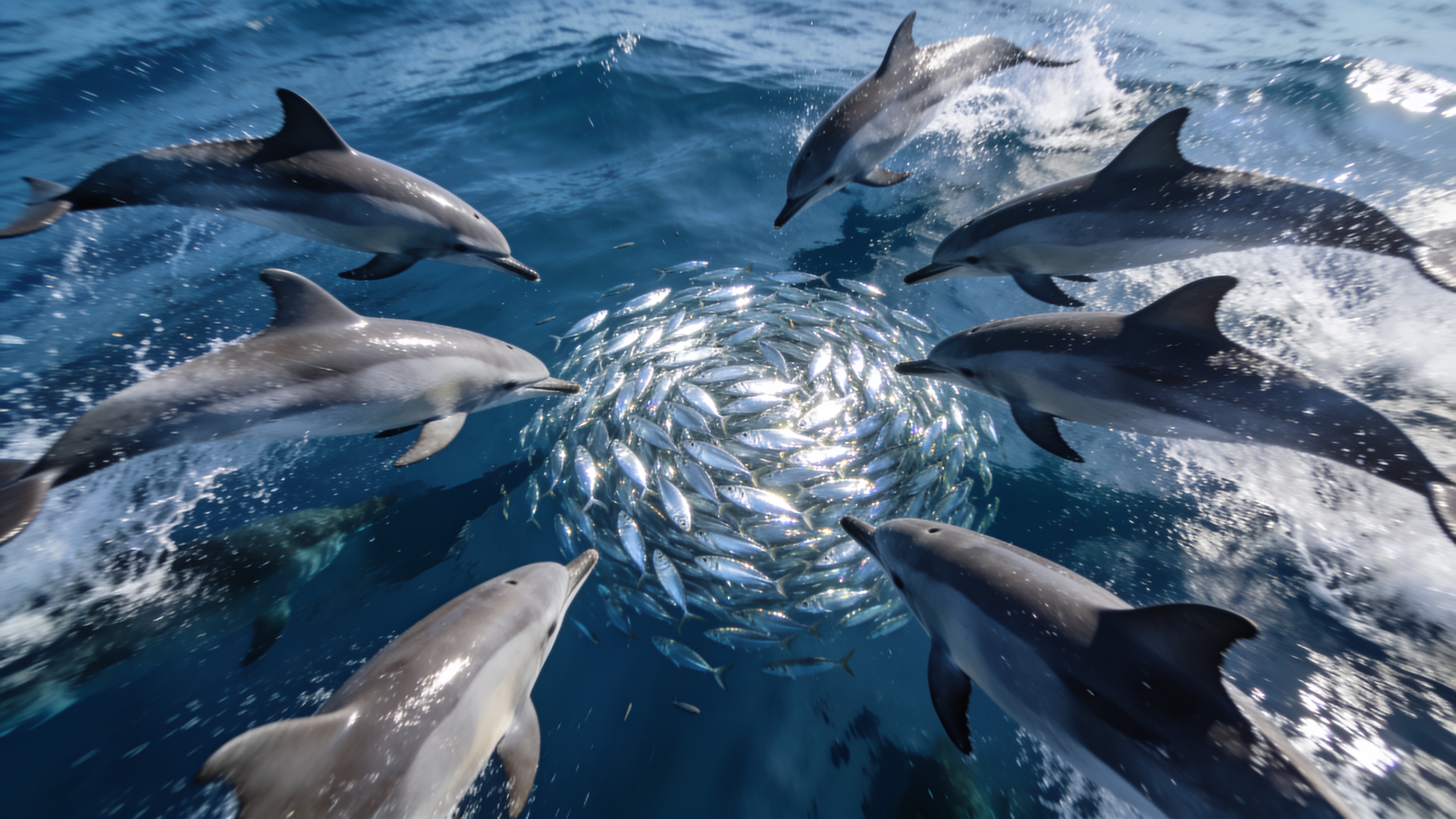 Common Dolphins Herding Fish