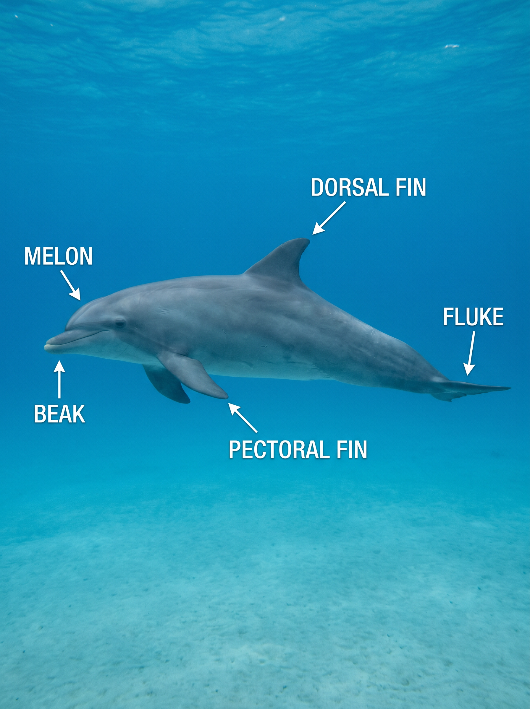 Labeled dolphin anatomy diagram