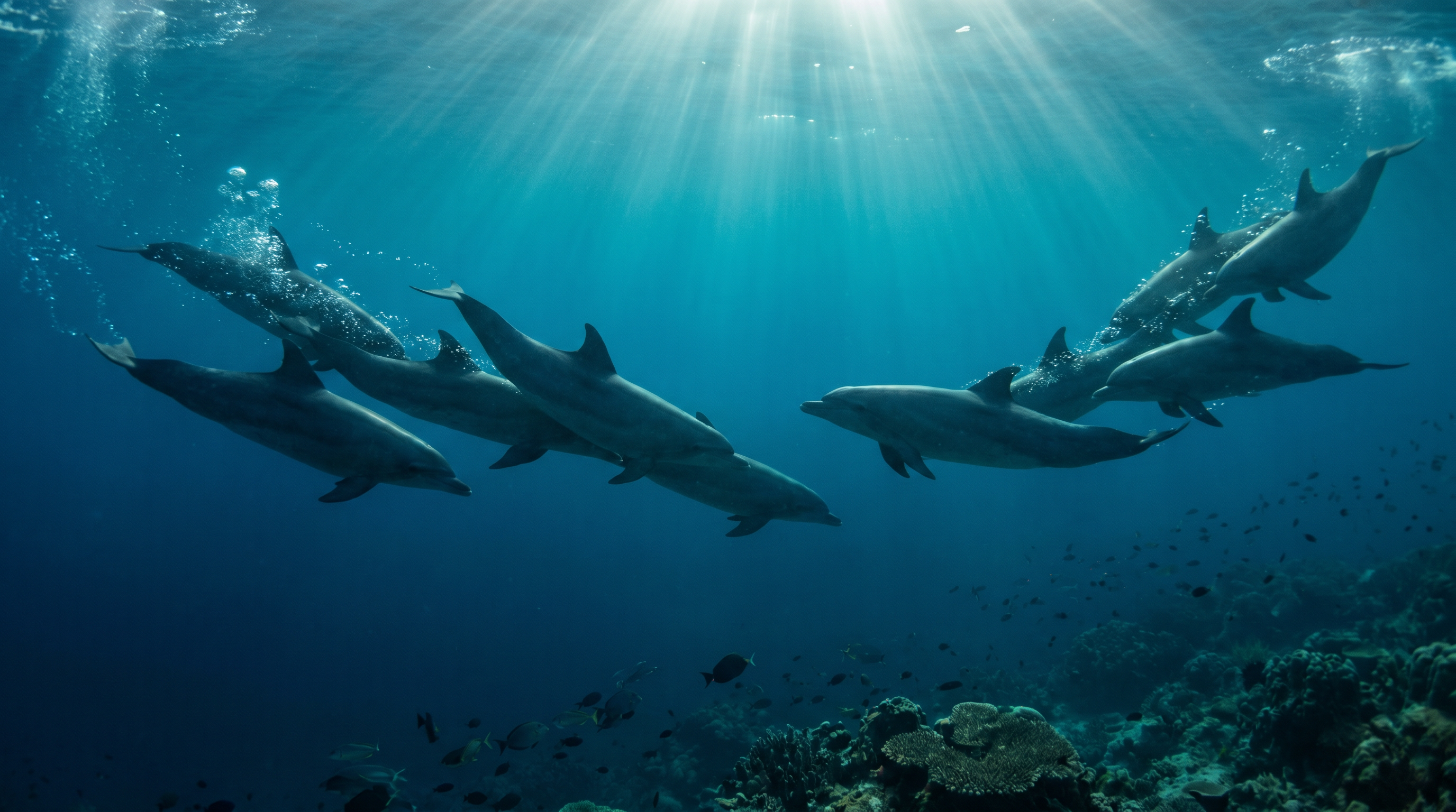 Underwater Dolphin Pod